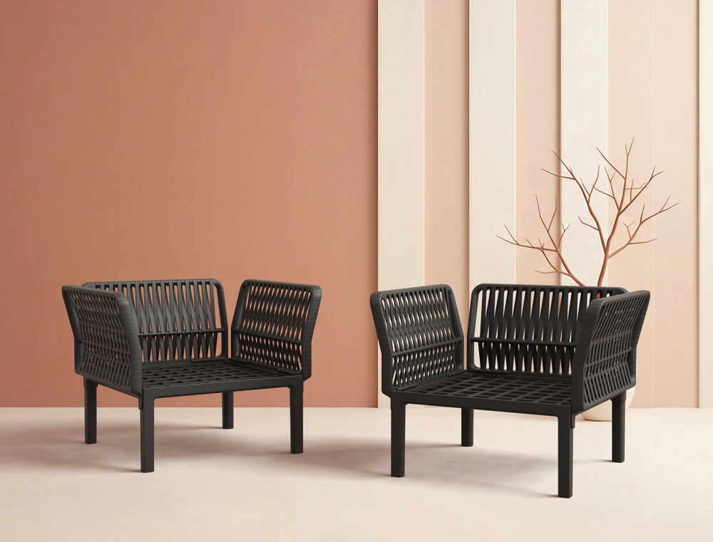 Кресло пластиковое с подушками Siesta Contract Portofino Lounge, черный, бежевый