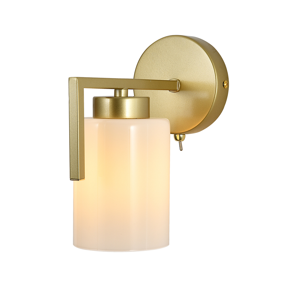 Настенный светильник 1x60Вт E27, металл/стекло, золото/матовый плафон, с выключателем