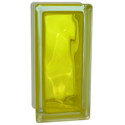 Стеклоблок Vitrablok Половинка Жёлтый Волна 19x9x8 - окрашенный внутри