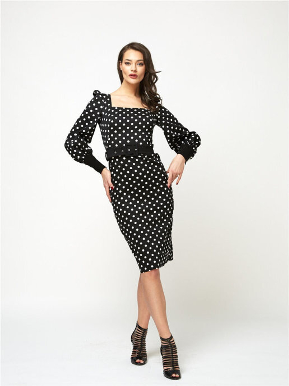 Хлопковое платье-футляр в крупный горох 10-01-20 SS