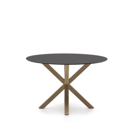 Круглый стол Argo из матового черного стекла и стальных ножек под дерево, Ø 120