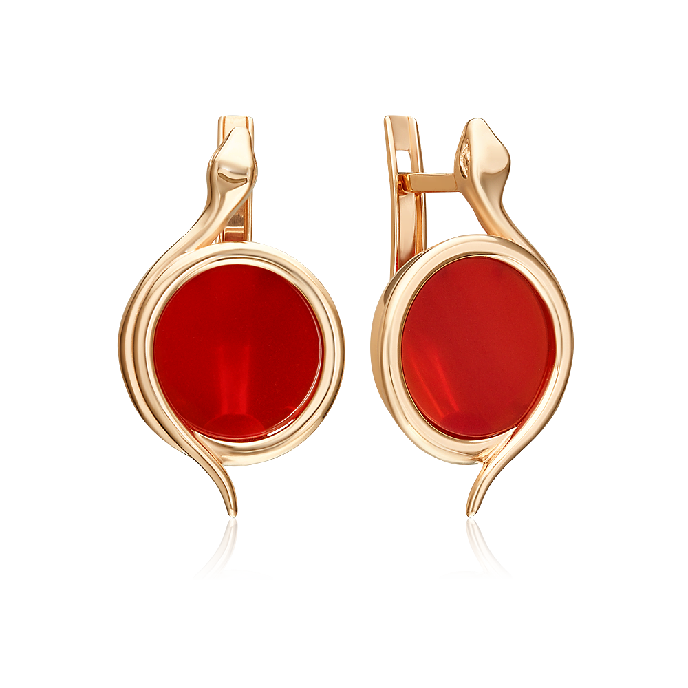Серьги «Магия заката» с английским замком из красного золота с сердоликом
