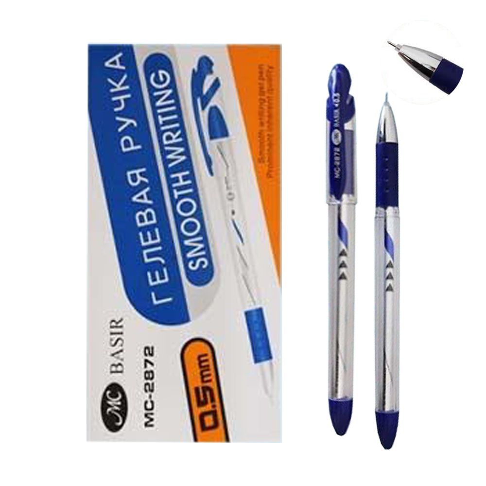 Ручка гелевая, Basir, синие чернила, пластиковый корпус, стержень с серебристым напылением, 12 шт Ручка гелевая, Basir, синие чернила, пластиковый корпус, стержень с серебристым напылением, 12 шт