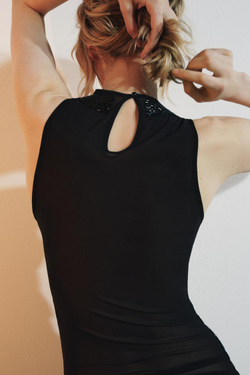 ZARA ТОП КОМБИНИРОВАННЫЙ С БУСИНАМИ, ЧЕРНЫЙ