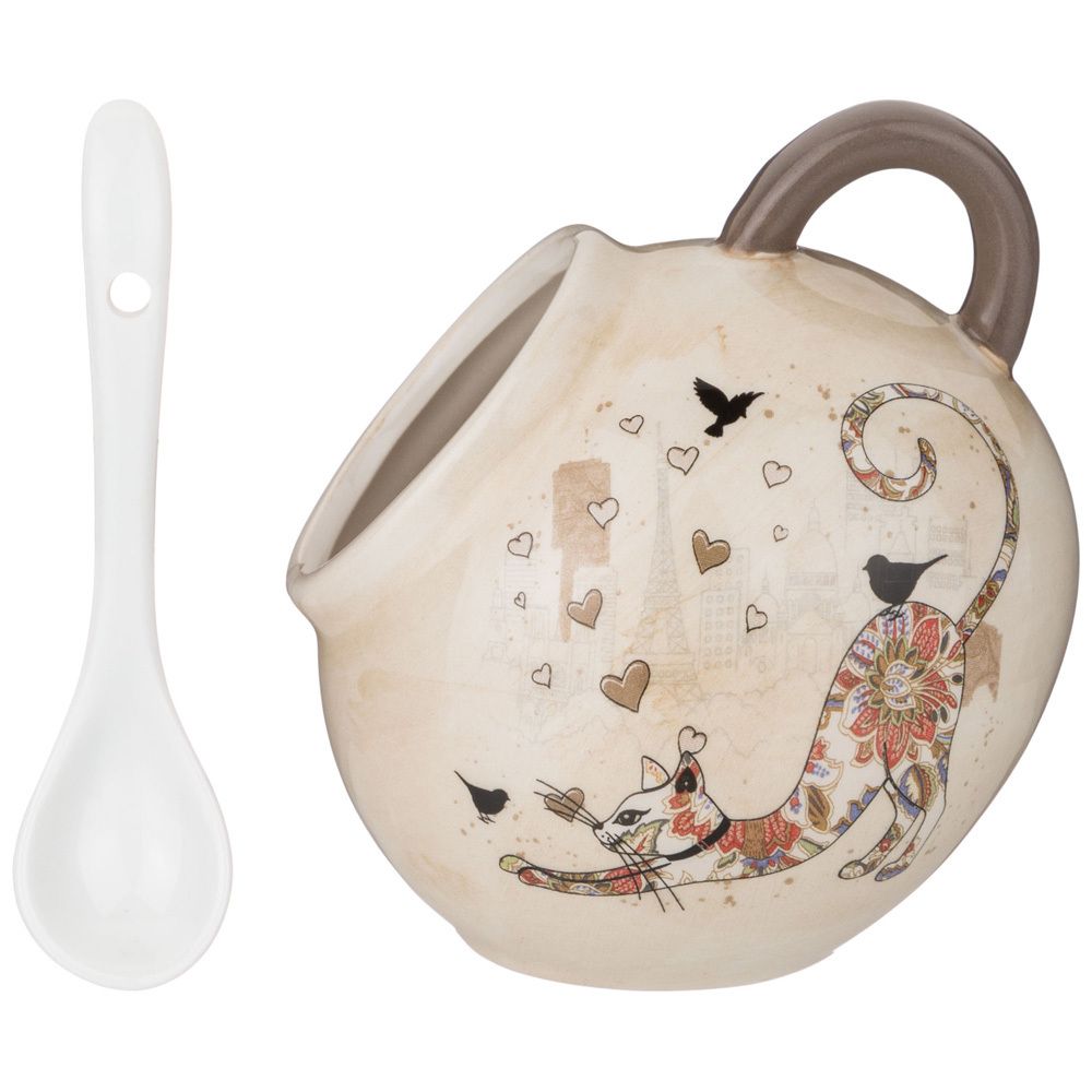 СОЛОНКА С ЛОЖКОЙ AGNESS "ПАРИЖСКИЕ КОТЫ" 9,5*10 СМ 170 МЛ (КОР=48ШТ.)