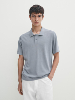 Massimo Dutti Футболка-поло с короткими рукавами, голубой