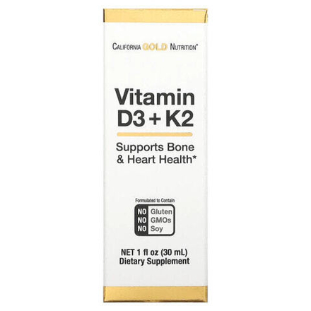 Витамин D California Gold Nutrition, витамины D3 и K2, 25 мкг (1000 МЕ), 30 мл (1 жидк. унция)
