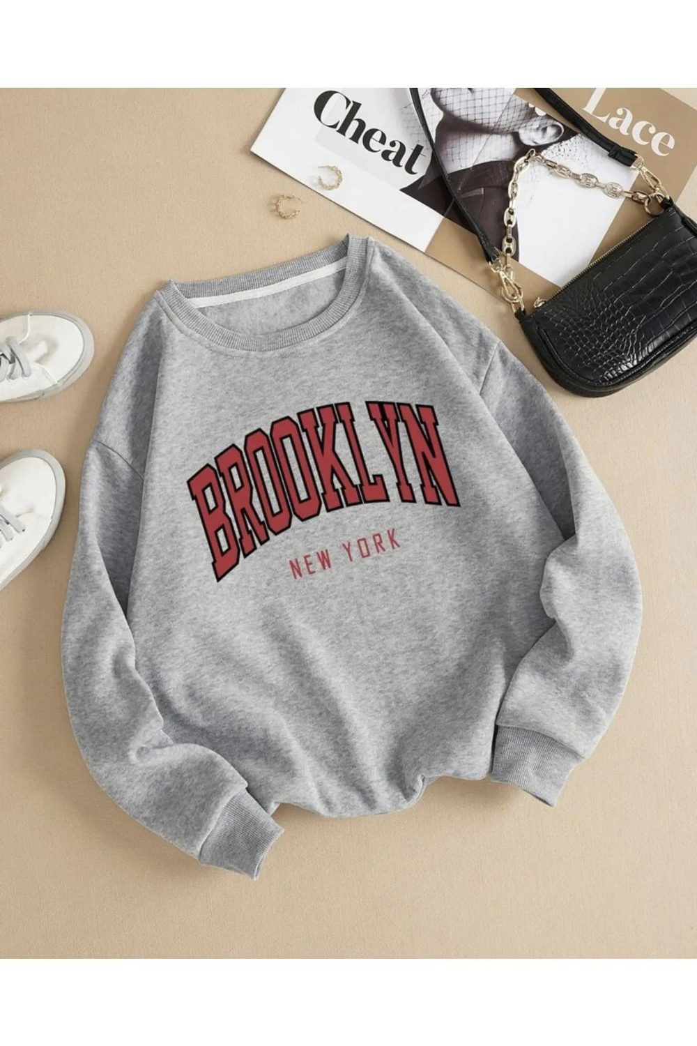Толстовка без капюшона с принтом veqar Brooklyn Oversize, унисекс с велосипедным воротником и принтом Бруклина