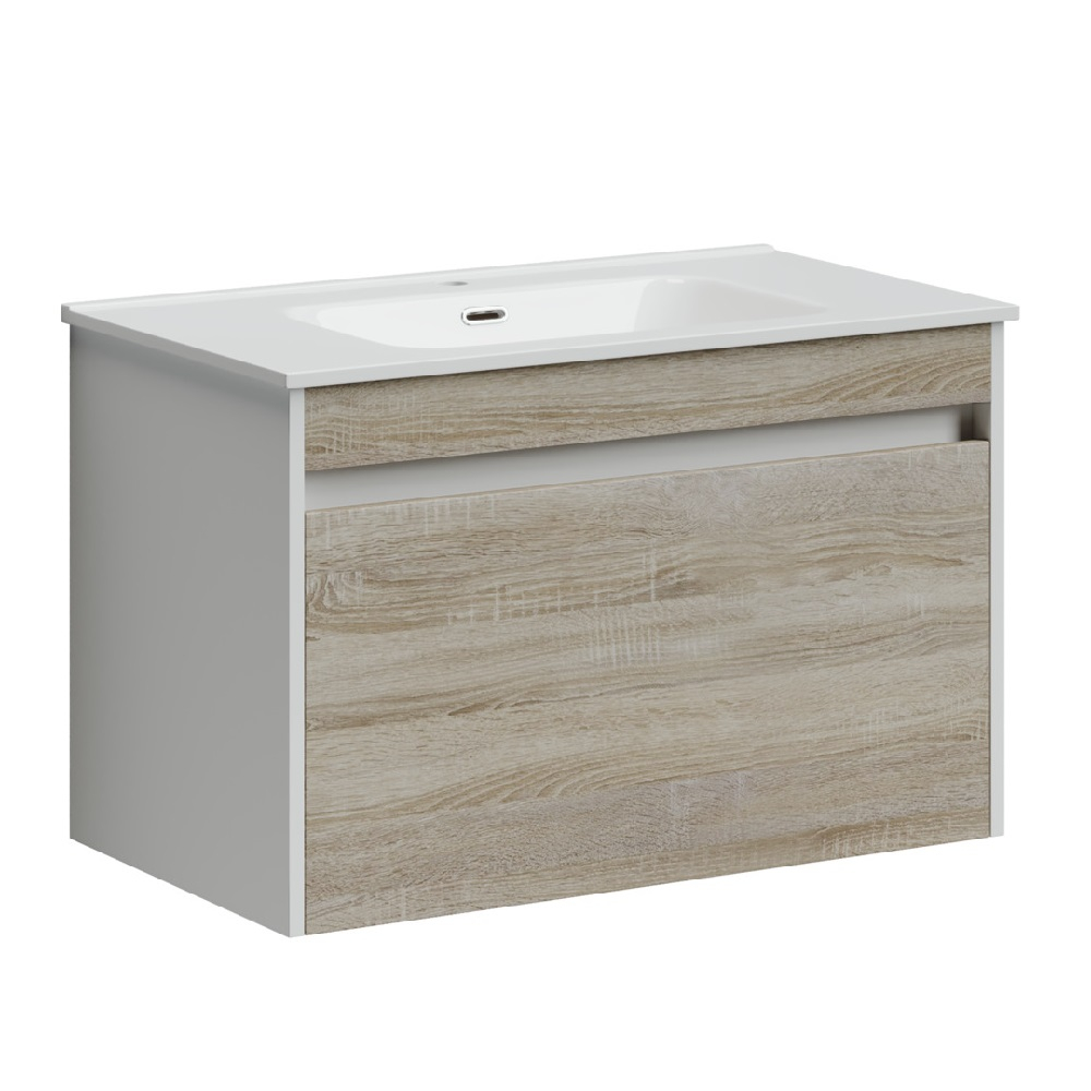 Тумба подвесная под раковину Sancos Smart, дуб бардолино/белый 790х450х500