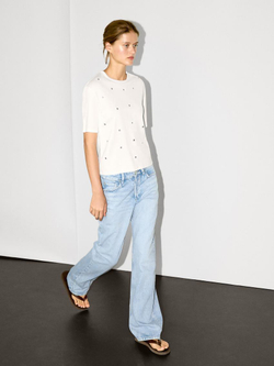 Massimo Dutti Футболка оверсайз с люверсами, натуральный, кремовый