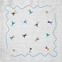 Салфетка льняная с голубой вышивкой