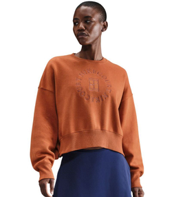 Женская Кофта теннисная Nike Court Heritage Phoenix Fleece Over Oversized Crew Neck - dark russet/cinnamon