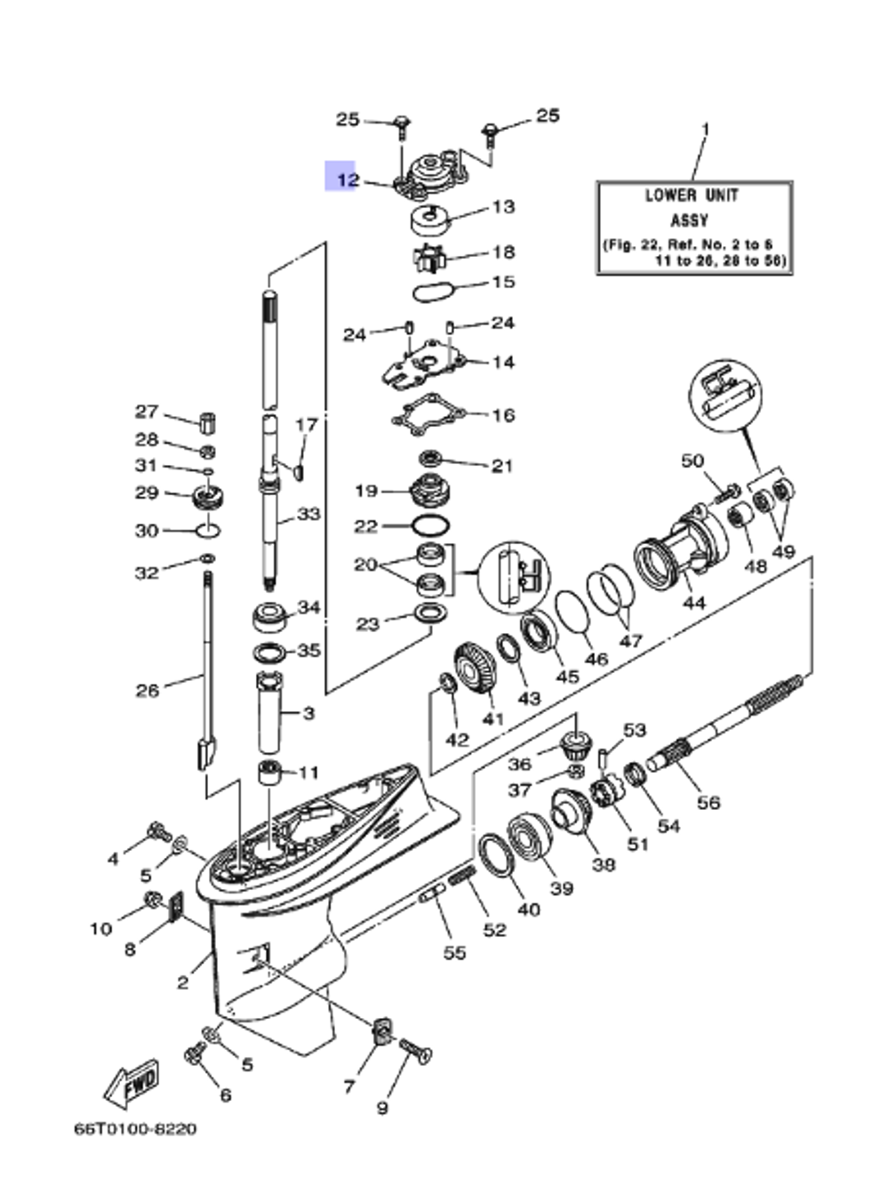Корпус помпы Yamaha 40лс (66T443110000)