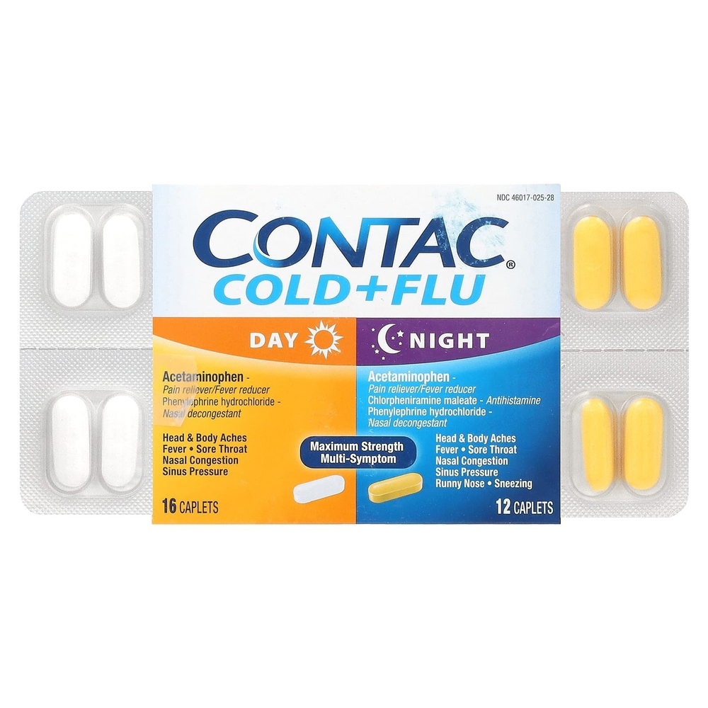 Contac, средство от простуды и гриппа, для дня и ночи, 28 капсул