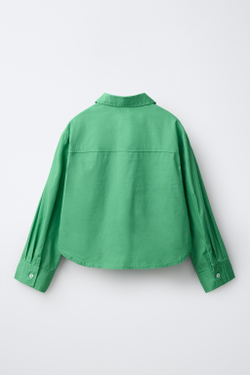 ZARA РУБАШКА ИЗ ПОПЛИНА, ЗЕЛЕНЫЙ