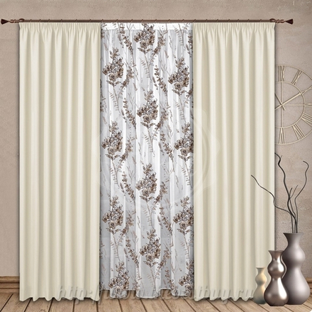 Готовые шторы Коки  (арт. 1078-2)  - 400х270, (150х270)х2 см. - молочный