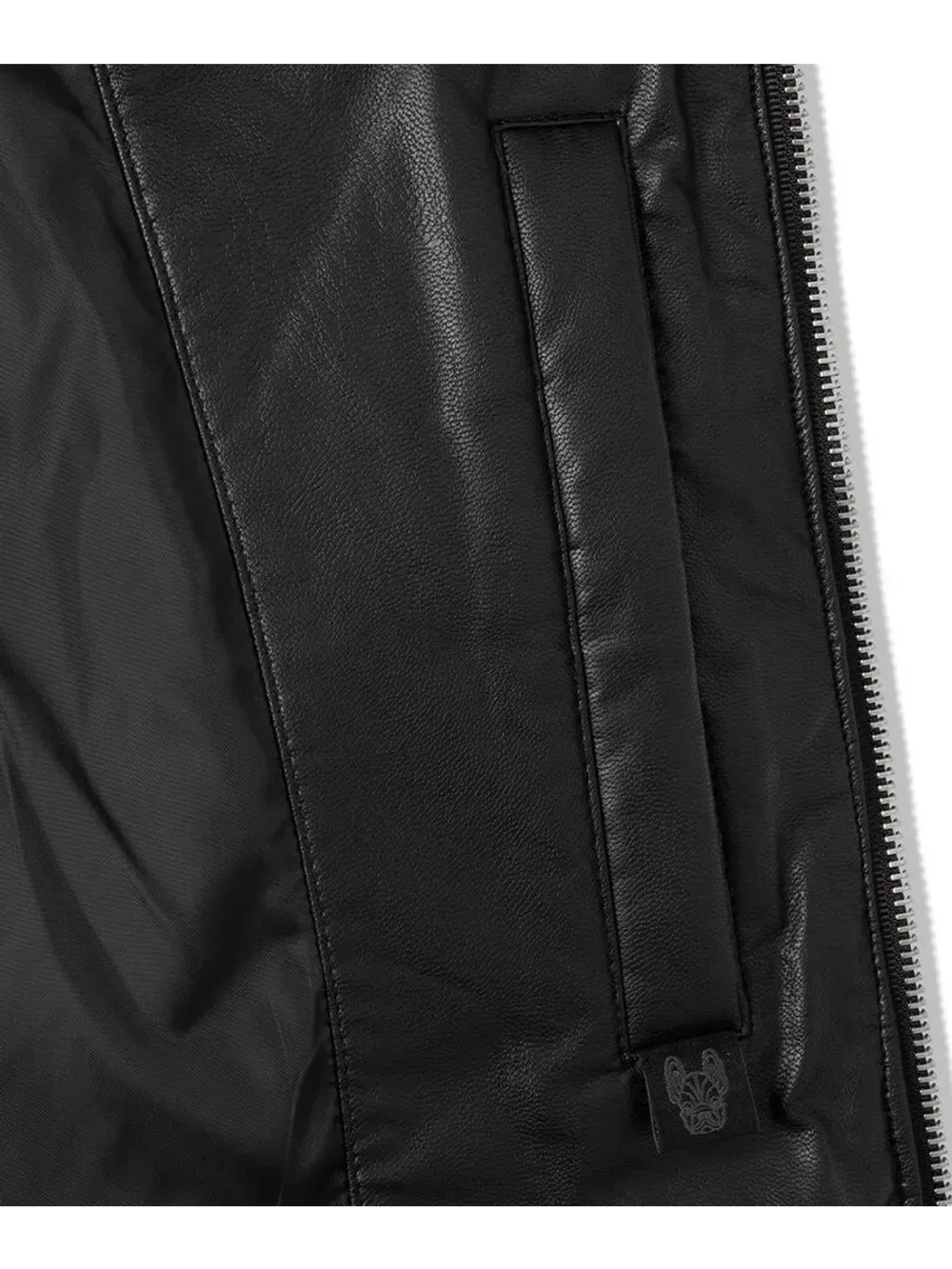 Пуховик из эко-кожи с капюшоном