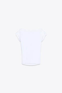 ZARA ФУТБОЛКА С ВЫРЕЗОМ-ЛОДОЧКОЙ, БЕЛЫЙ