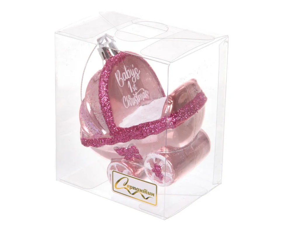 Елочная игрушка "Детская коляска" 5.5*6*9.5 см, Розовый (Серпантин)