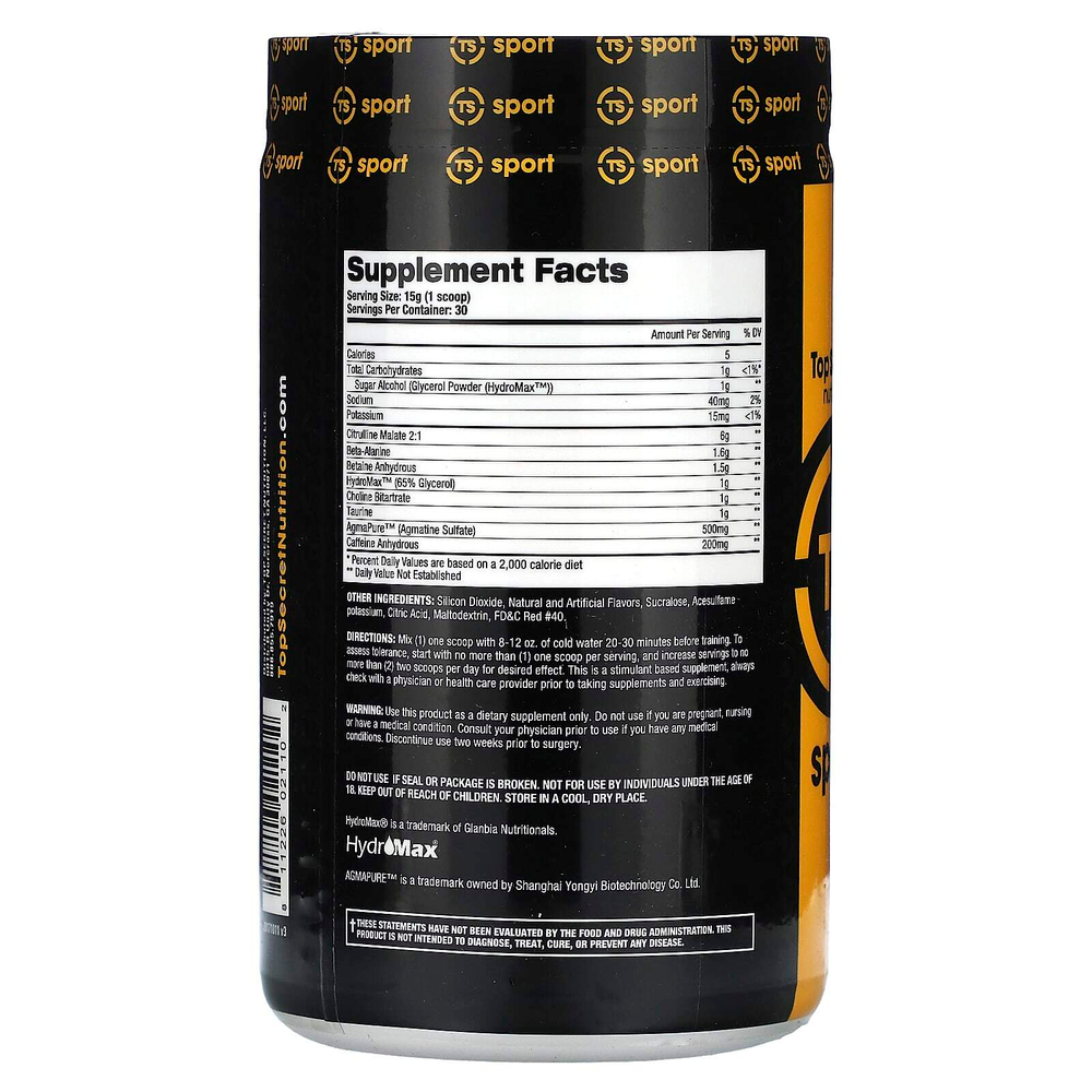 Top Secret Nutrition, Sport, Pump Igniter Black, эффективное средство перед тренировкой, розовый лимонад, 450 г (15,8 унции)