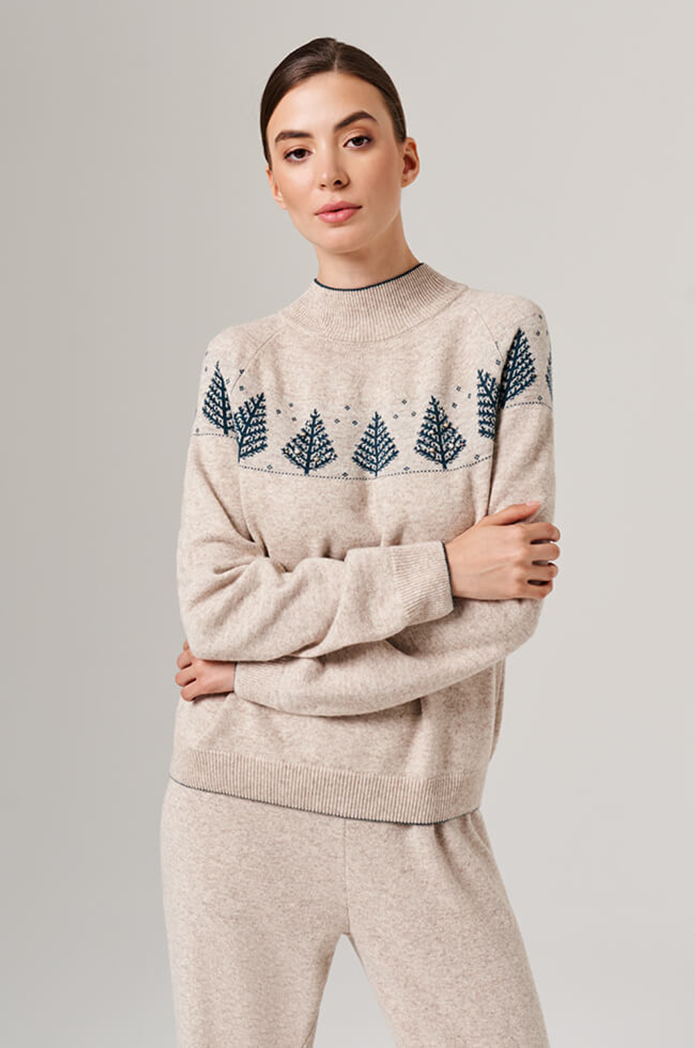 23172 Свитер женский (серо-бежевый меланж)