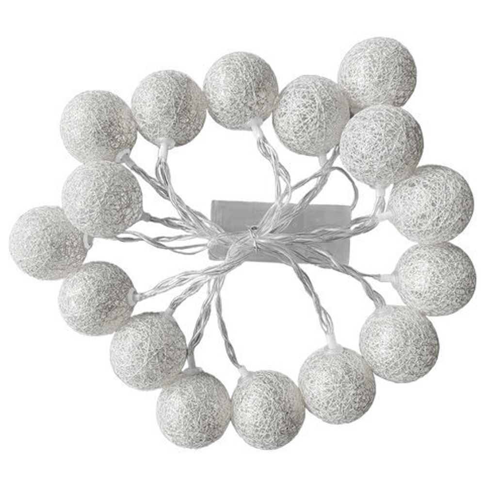 Электрогирлянда-нить комнатная "Шарики" 1,8 м, 16 LED, серебро, тёплый белый, батарейки, ЗОЛОТАЯ СКАЗКА, 592559