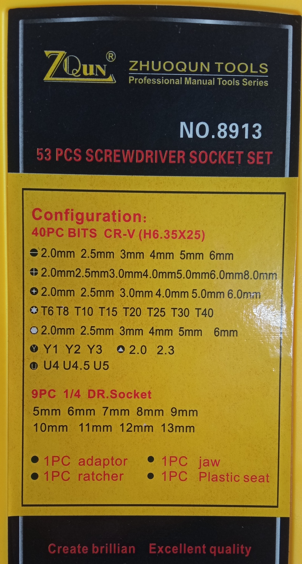 Набор отвертка с битами ZHUOQUN TOOLS NO.8913 (53шт.)