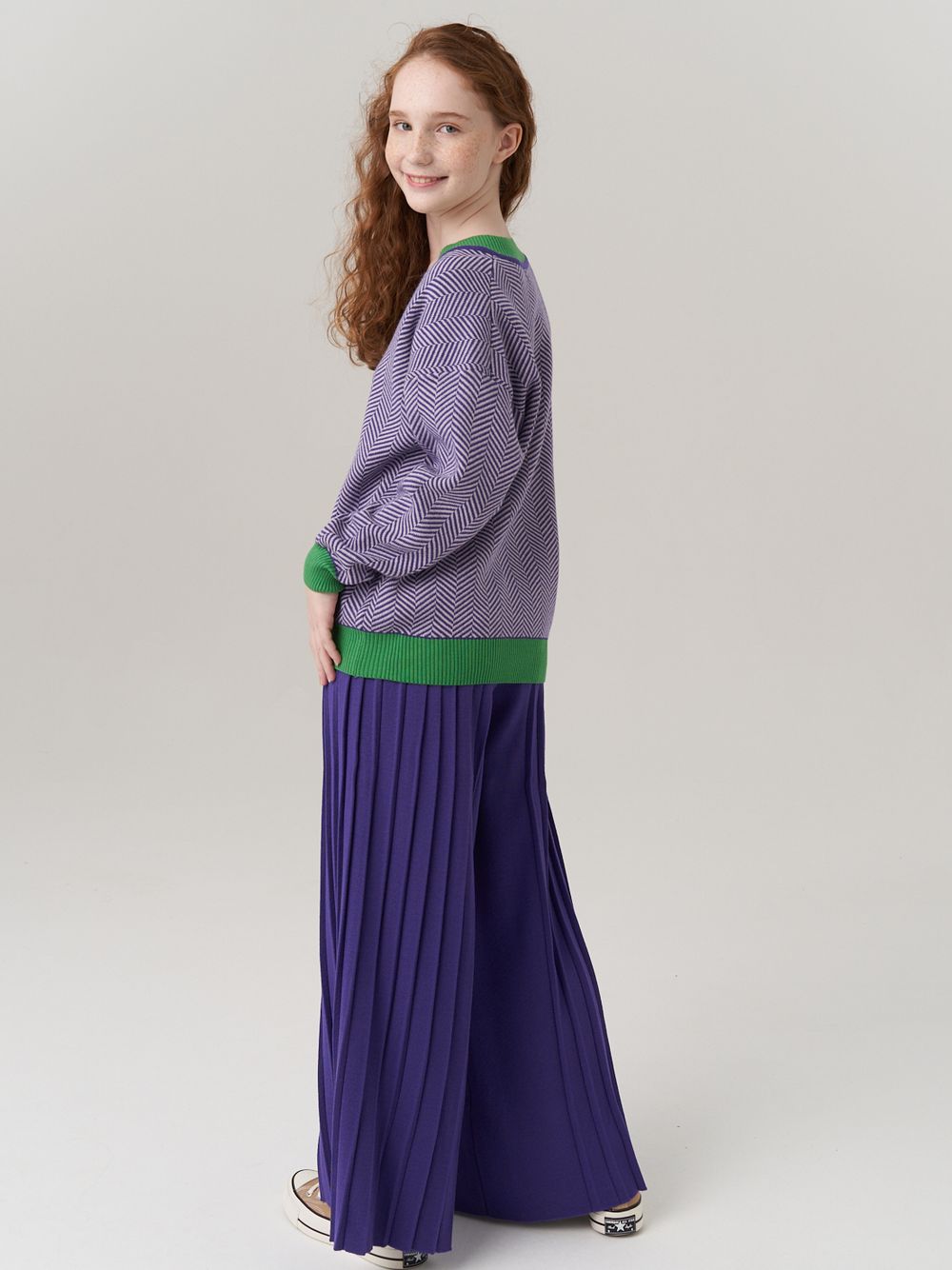 Школьные широкие брюки для девочки AT726-2 сиреневый