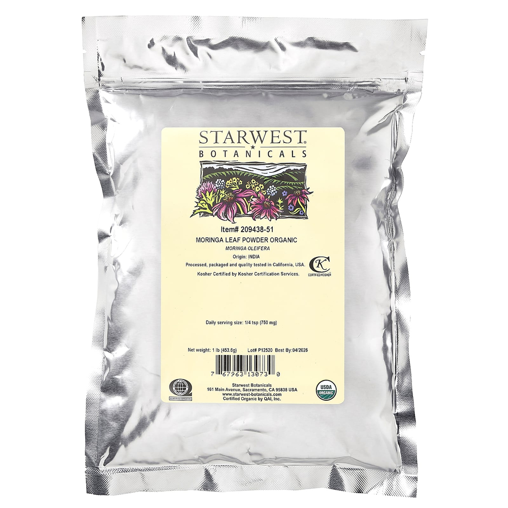 Starwest Botanicals, Органический порошок из листьев моринги, 453,6 г (1 фунт)