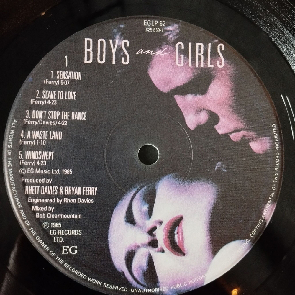 Винтажная виниловая пластинка LP Bryan Ferry Boys And Girls (UK 1985) Valentine