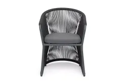 "Романо" стул плетеный из роупа, каркас алюминий темно-серый (RAL7024) муар, роуп темно-серый круглый, ткань темно-серая 027
