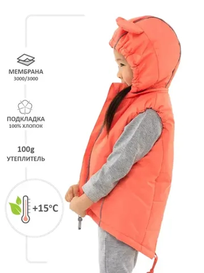 Жилетка утепленная с ушками и капюшоном осенняя