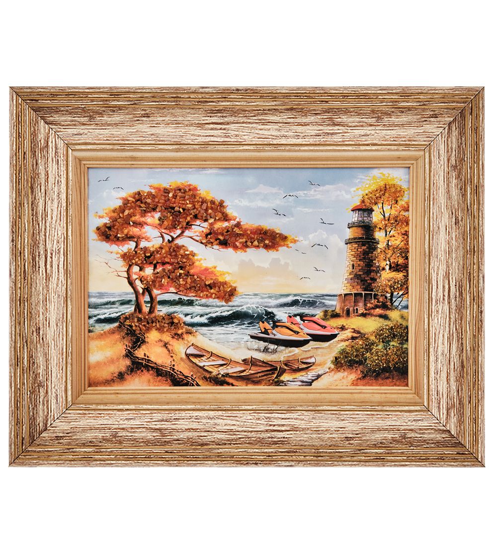 AMB-01/30 Картина «Берег мечты» (с янтарной крошкой) пласт.рамка 33х42см