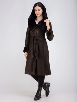 Дубленка женская зима натуральная длинная с капюшоном Турция