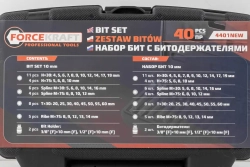 Набор бит с битодержателями, 40пр.(10мм)(30мм:Т20-Т60,Н4-Н19,М5-М16,75мм:H5-H10,M6-M12,Ribe 8-14) в пластиковом кейсе FORCEKRAFT FK-4401NEW