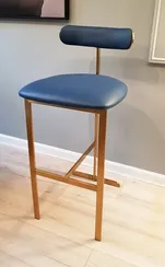 Барный стул TG-309-1, золотые ножки, синяя экокожа