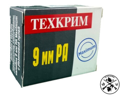 Патрон 9мм Р.А. ТЕХКРИМ Maximum с резиновой пулей (ОП), коробка 20 шт.