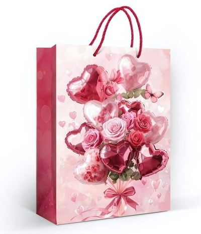 Пакет подарочный ML 22*31*10см. "Букет из шариков-сердечек и роз" 5.0002025