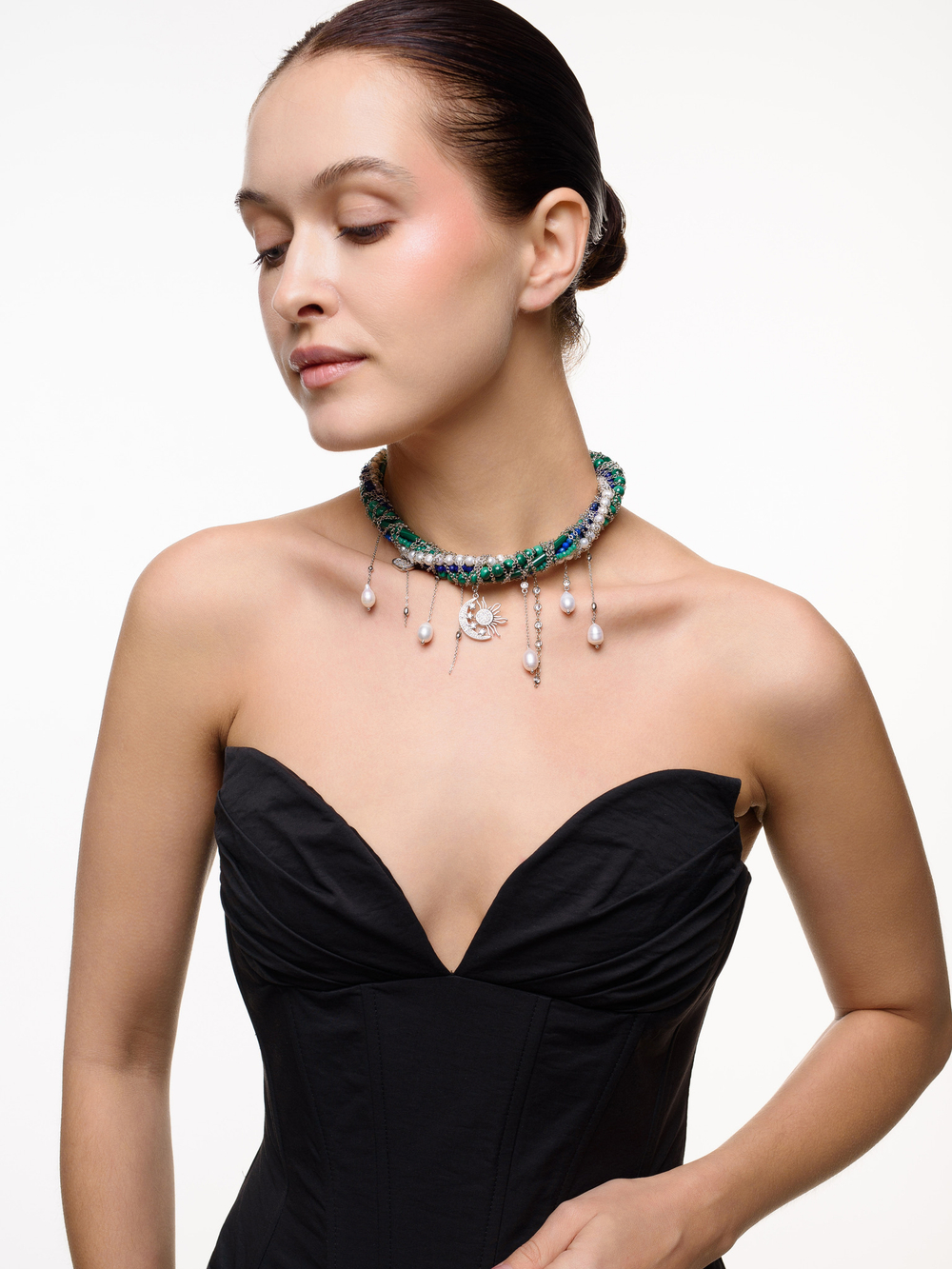 Колье "Sun And Moon" из малахита и лазурита Silver