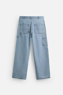 ZARA ДЖИНСЫ СВОБОДНОГО КРОЯ В РАБОЧЕМ СТИЛЕ, ГОЛУБОЙ