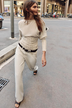 ZARA СВИТЕР ВЯЗАНЫЙ «СОТЫ», ЭКРЮ