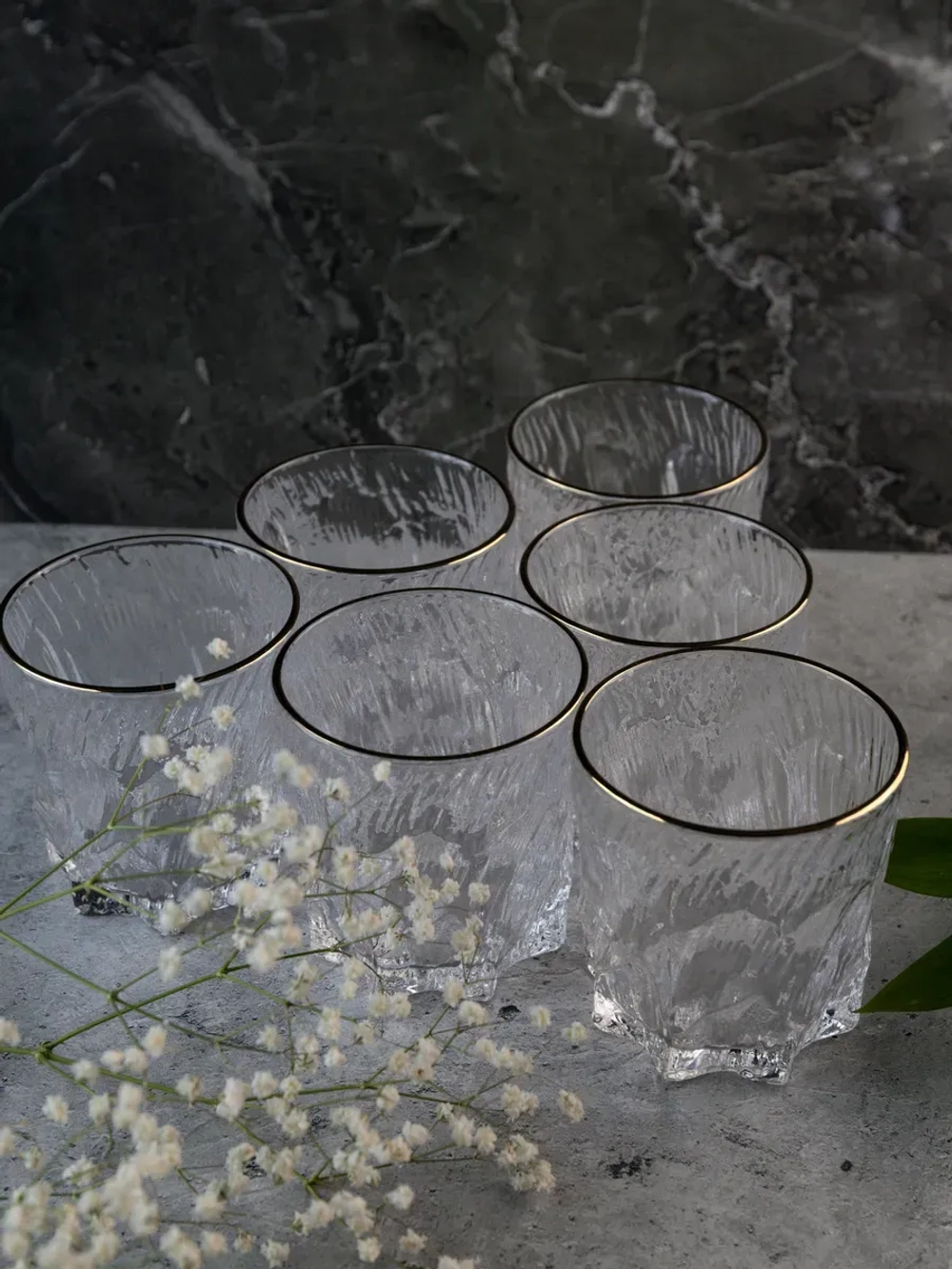 Стаканы для виски, 6 шт. Прозрачный лед с золотой каймой