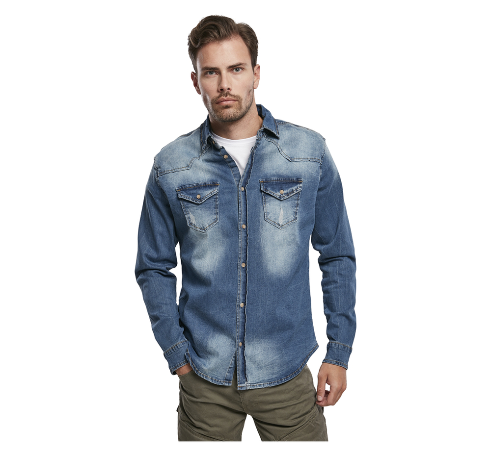 Brandit RILEY DENIM SHIRT LONG SLEEVE denim blue