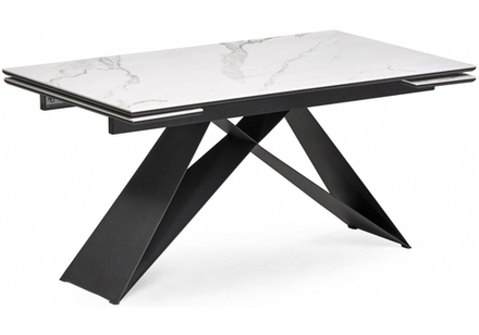 Керамический стол Woodville Ноттингем 160(220)х90х79 белый мрамор, черный