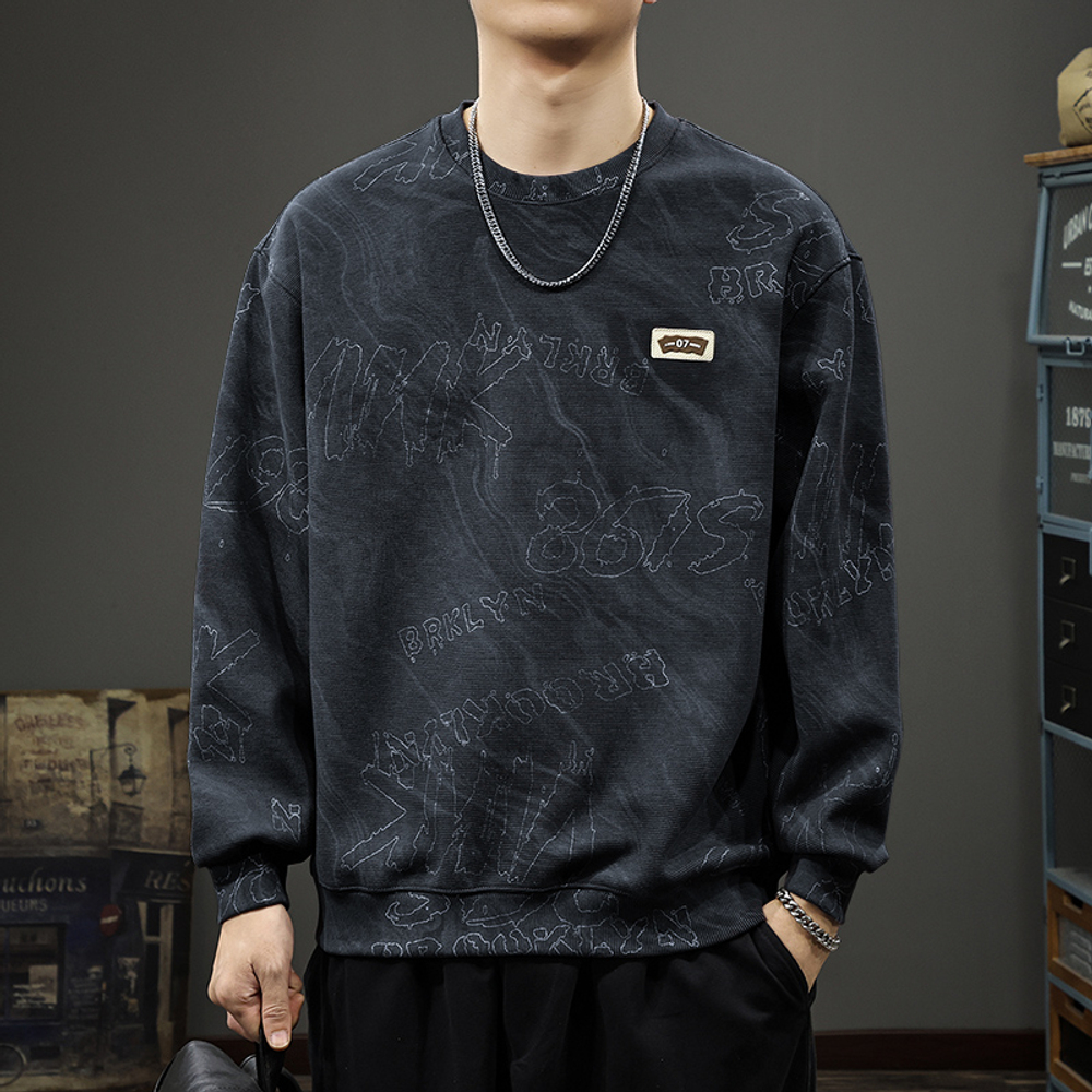 Толстовка осенняя стираная с облаками, с длинными рукавами в американском стиле