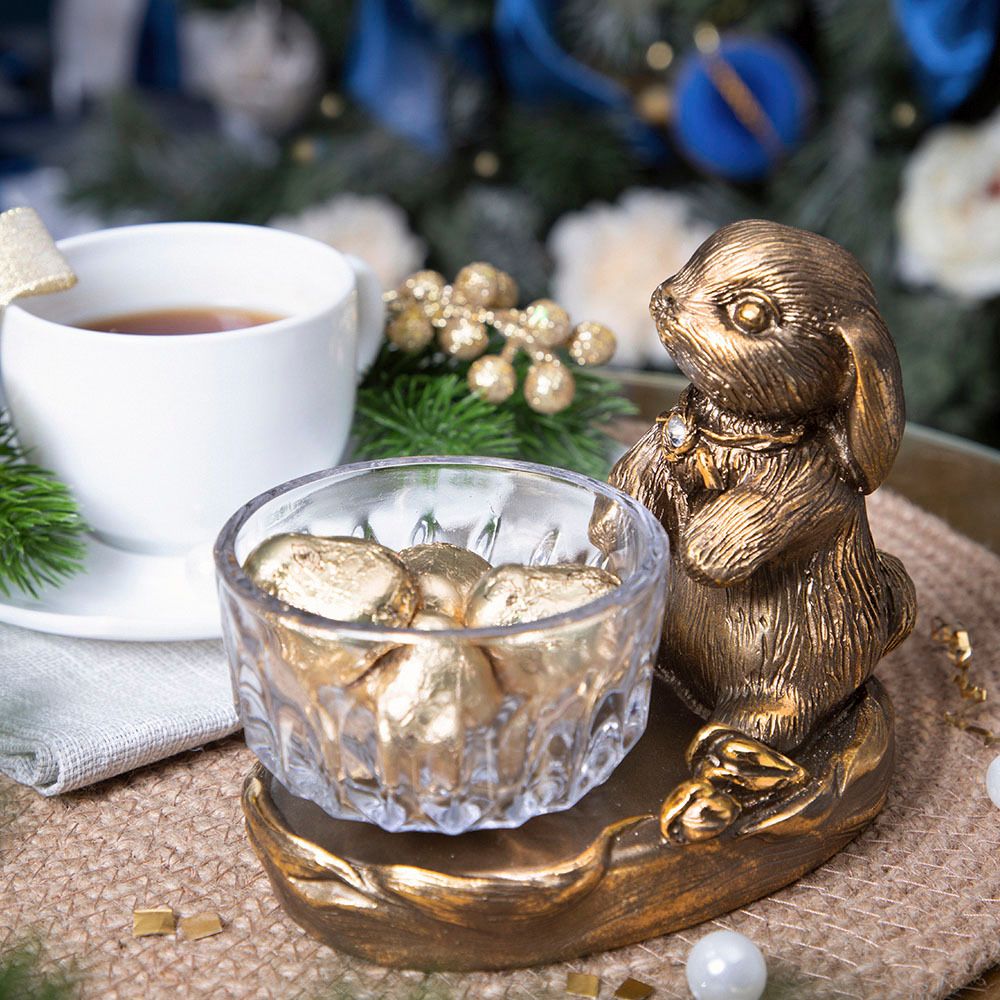 Фруктовница Кролик Эйприл Бронза с чашей из стекла