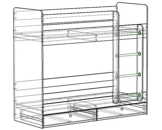 Кровать двухъярусная ТЕНРИ-2 с ящиками правая