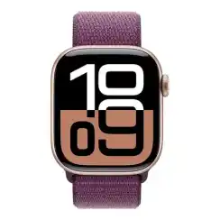 Apple Watch Series 10, 46 мм, корпус из алюминия цвета «розовое золото», спортивный ремешок петля цвета «сливовый» S/M (MWY83)