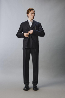 ZARA КОСТЮМНЫЕ БРЮКИ В ПОЛОСКУ ИЗ 100% ШЕРСТИ, МОРСКОЙ СИНИЙ