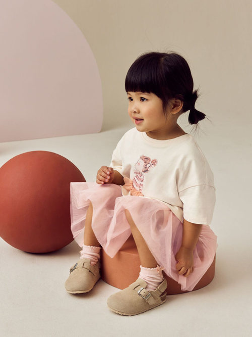 Футболка и юбка в комплекте для девочки Next E54-799, Молочный, Розовый